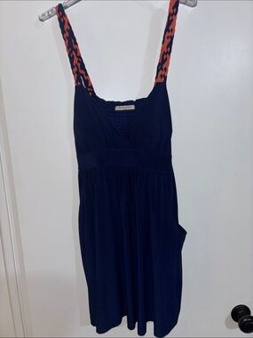 Mango Navy Dress with Braided Orange-Black Straps